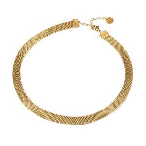 Stainless Steel Occidental Wide Braided Mesh Chain Collar 18K‎ Gold Plated